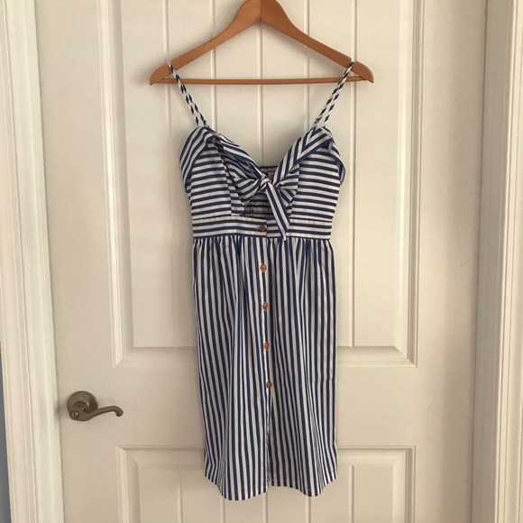 Rampage Striped Tie Front Nautical Button Dress - Picture 3 of 7